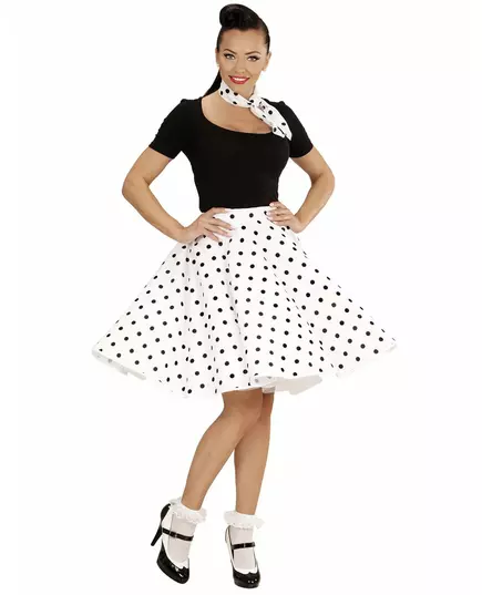 Women's 50s white polka dot skirt and scarf