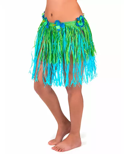 Grønt og blått kort hawaiisk skjørt med blomster til voksne