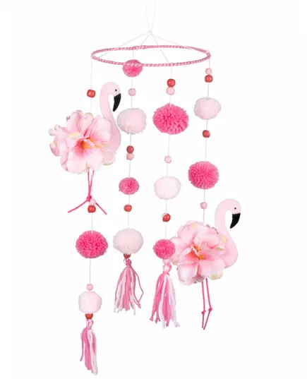 Flamingo pendant light with pink pompoms 60 x 16 cm