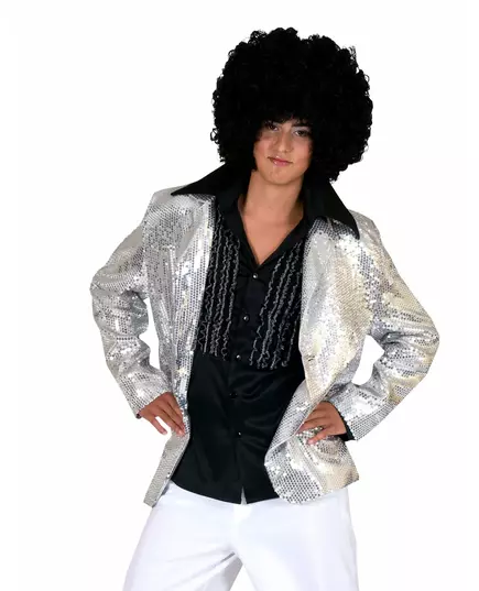 Men's luxury silver sequin disco jacket, Size: Medium