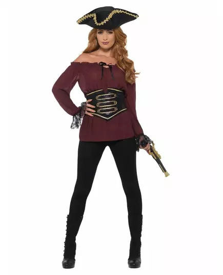 Women's luxury burgundy pirate shirt, Size: Large