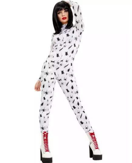 Sexy black spiders white jumpsuit costume for women