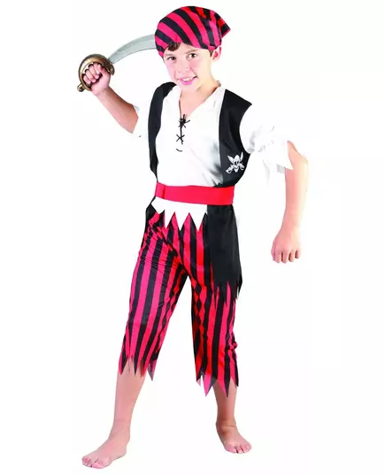Svart- og rødstripet piratkostyme til gutt, Størrelse: 4–6 år (110–120 cm)