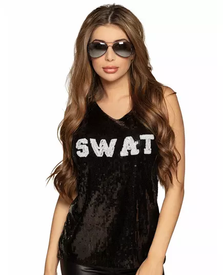 Svart SWAT-tanktopp med paljetter til dame