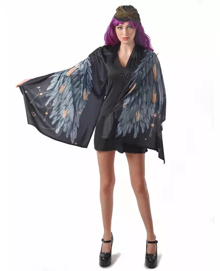 Svart Poncho Englevinger Kostyme for Kvinner