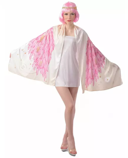 Rosa poncho-kostyme med englevinger til dame