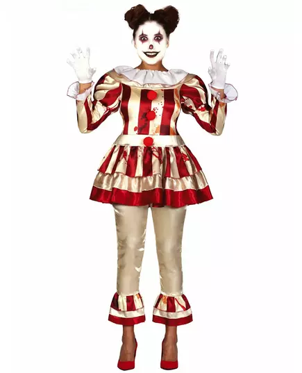 Women's Red and White Terrifying Clown Costume, Size: Small (36-38)