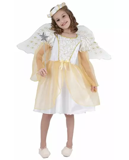 White and gold angel costume for girls, Size: 4-6 years (110-120 cm)