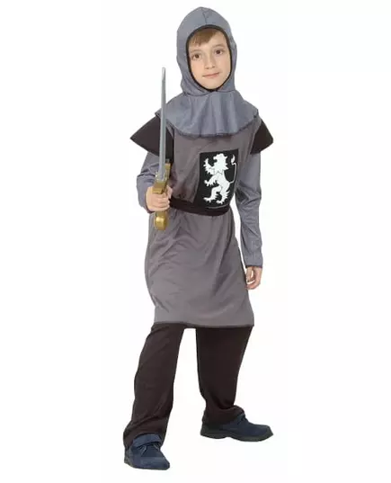 Grått middelalderridderkostyme for gutter, Størrelse: 4–6 år (110–120 cm)