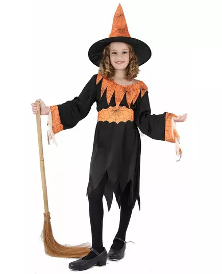 Orange and black witch costume for girls, Size: 4-6 years (110-120 cm)