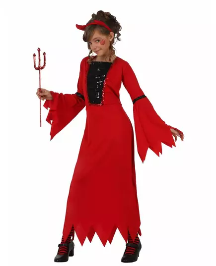 Barnekostyme med paljetter og djevel til Halloween, Størrelse: 7–9 år (130–145 cm)