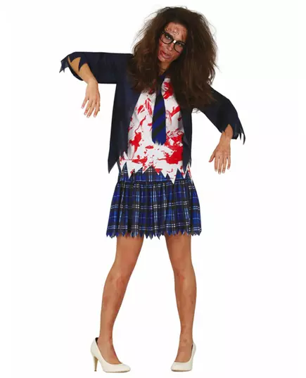 Blue zombie schoolgirl costume for women, Size: Medium (38-40)