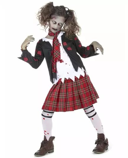 Zombie schoolgirl costume for girls Halloween, Size: 7-9 years (M)