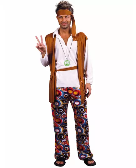 Plus size brunt og hvitt hippiekostyme for menn