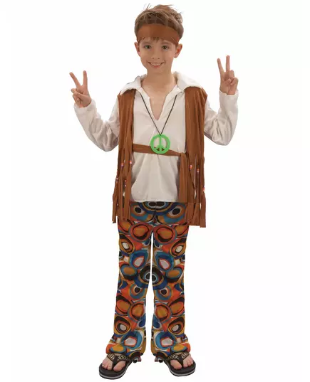 Brunt hippiekostyme til gutter, Størrelse: 10–12 år (130–140 cm)
