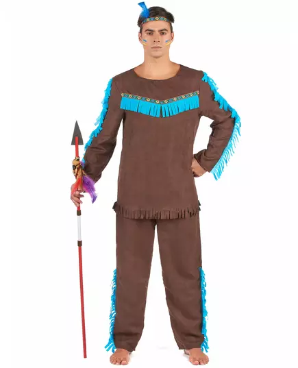 Brown and blue Indian costume for men, Size: Medium