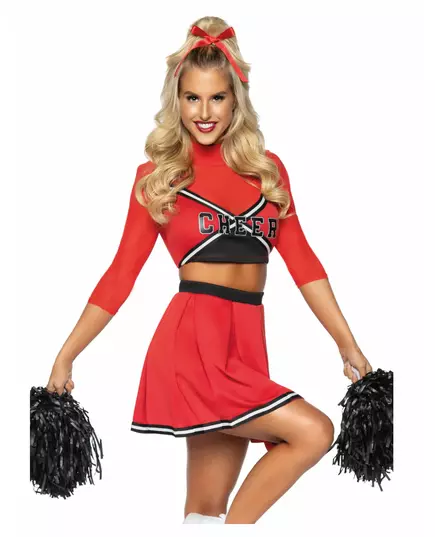 Luksuriøst rødt cheerleader-kostyme for kvinner, Størrelse: Medium/Large (42-44)