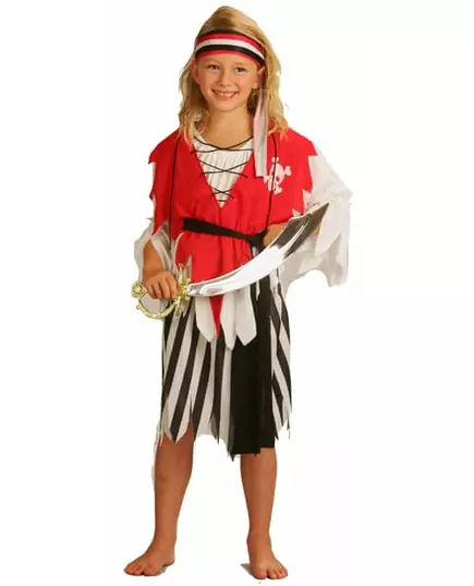 Piratkostyme til jenter, Størrelse: 4–6 år (110–120 cm)