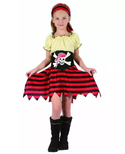Yellow and red pirate costume for girls, Size: 4-6 years (110-120 cm)