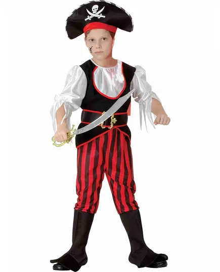Boys' satin effect pirate costume, Size: 10-12 years (130-140 cm)