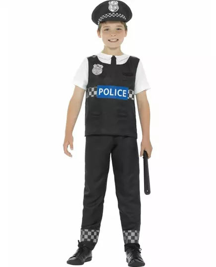 Black and white police costume for boys, Size: 4-6 years (115/128 cm)