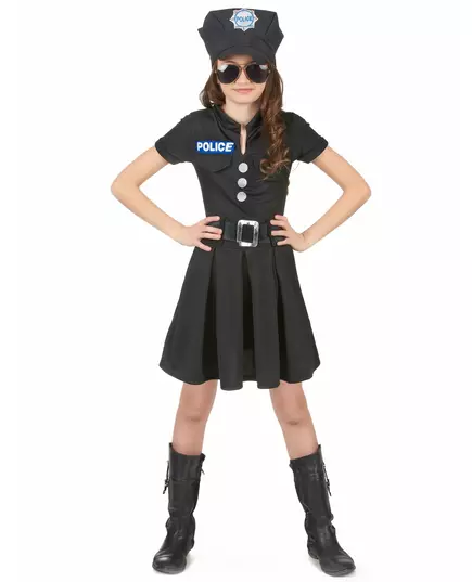 Black dress policewoman costume for girls, Size: 4-6 years (110-120 cm)