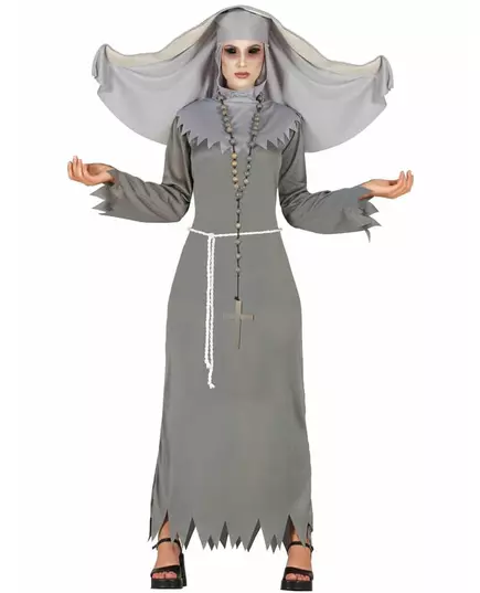 Grått besatt nonnekostyme til kvinner Halloween, Størrelse: Medium (38-40)