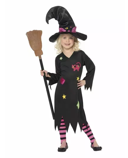 Halloween-hekse-kattekostyme til jenter, Størrelse: 3–4 år(97/117 cm)
