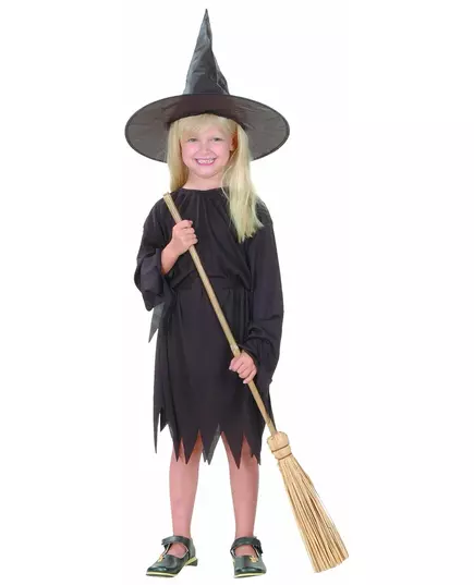 Svart heksekostyme til jenter Halloween, Størrelse: 4–6 år (110–120 cm)