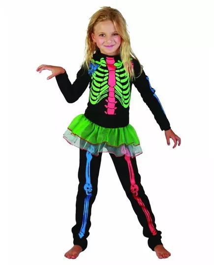 Colorful skeleton costume for girls, Size: 4-6 years (110-120 cm)