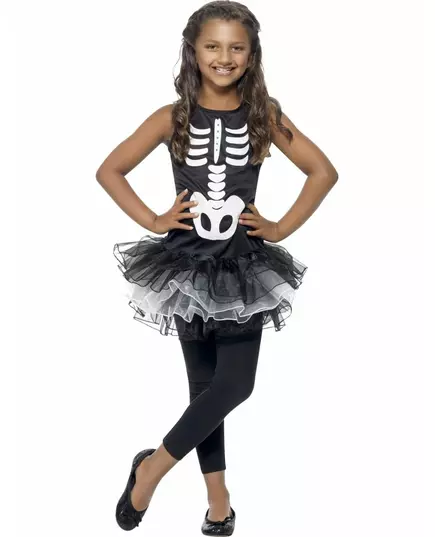 Svart tutu skjelettkostyme til jenter Halloween, Størrelse: 4–6 år (115/128 cm)