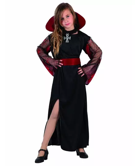 Classic black and red vampire costume for girls, Size: 7-9 years(130-145 cm)