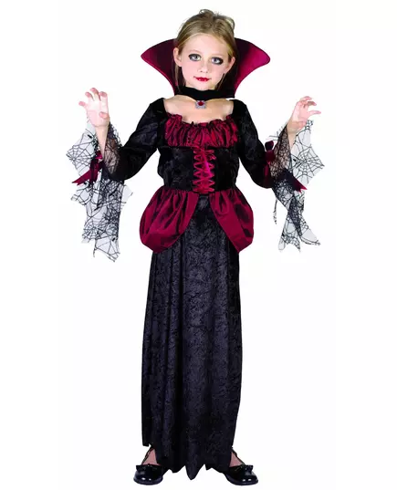 Rødt og svart vampyrkostyme til jenter, Størrelse: 4–6 år 110–120 cm)