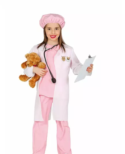 Rosa veterinærkostyme til jenter, Størrelse: 5–6 år (110–115 cm)