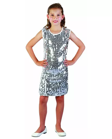 Silver sequined disco girl costume, Size: 4-6 years (110-120 cm)