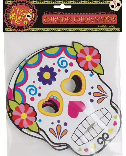3 assorted cardboard masks Dia de los muertos adult Halloween