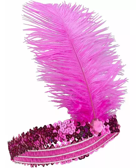 Charleston-pannebånd til dame med paljetter og fuchsia-rosa fjær