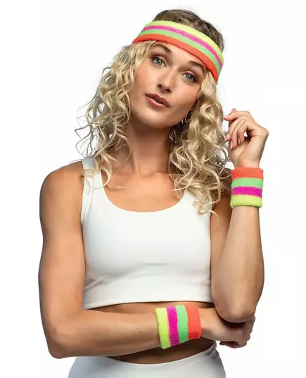 80's Adult Multicolored Headband and Wristbands
