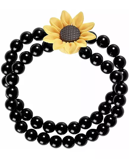 Black hippie sunflower beaded bracelet for adults