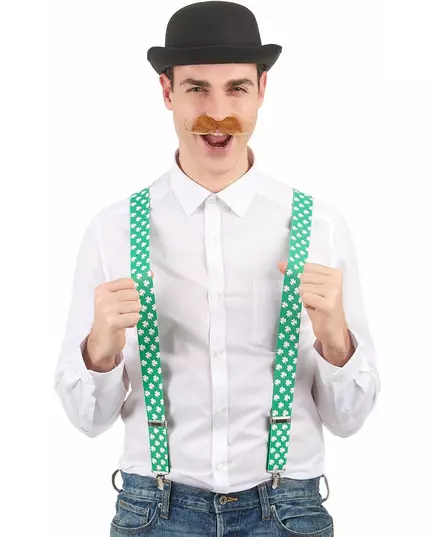 Grønne bukseseler med hvite kløver på St. Patricks dag