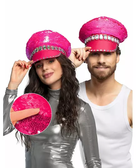Neonrosa vendbar paljettlue for voksne