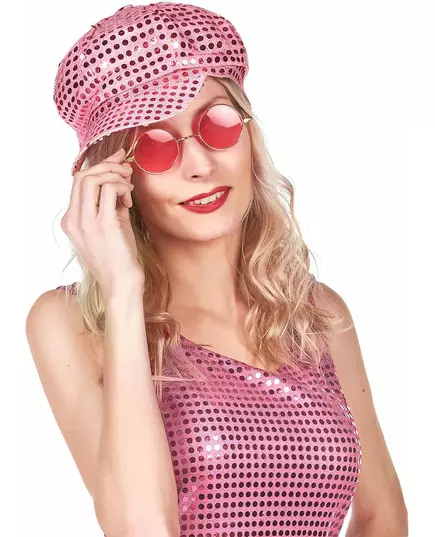 Rosa disco-caps for voksne med paljetter