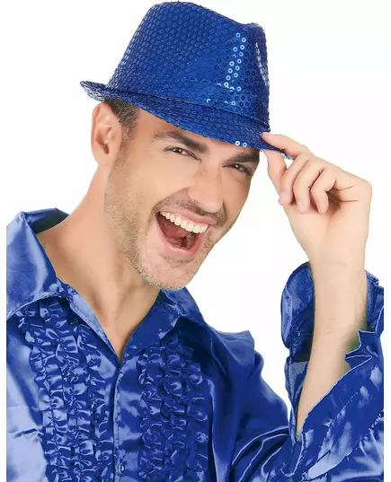 Adult dark blue sequined borsalino hat