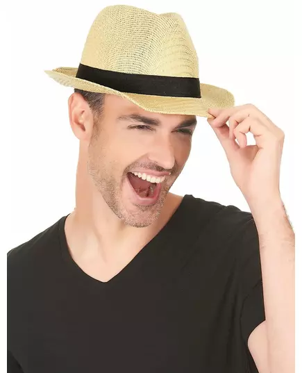 Ecru Borsalino hat with black band for adults