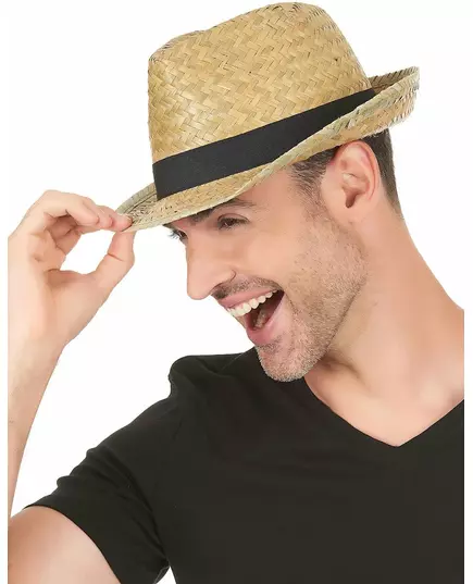 Borsalino-hatt for voksne med strå og svart bånd