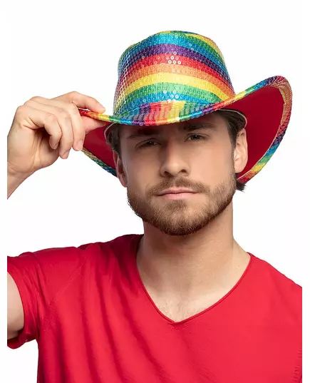 Cowboyhatt for voksne med regnbue og paljetter