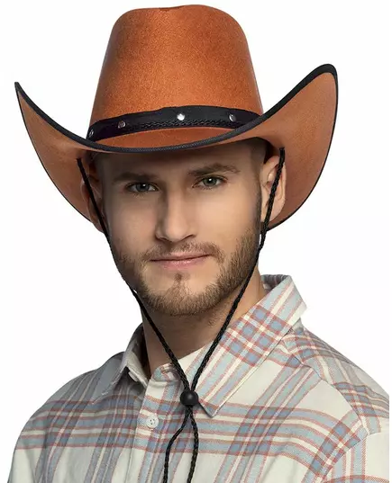 Brun cowboyhatt for voksne med svart kant