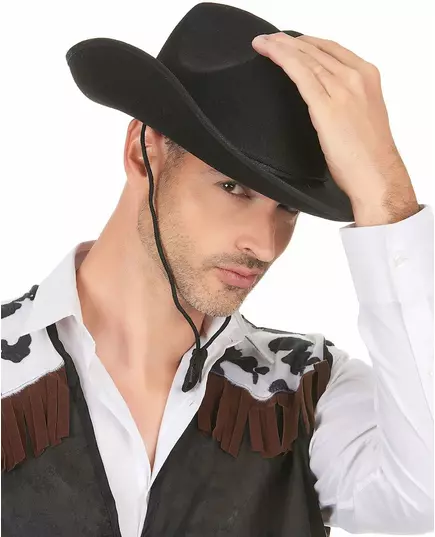 Svart cowboyhatt for voksne med snor