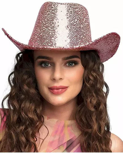 Lyserosa cowboyhatt for voksne med paljetter