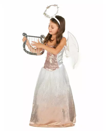 Rosegull engelkostyme til jenter, Størrelse: 10–12 år (130–140 cm)